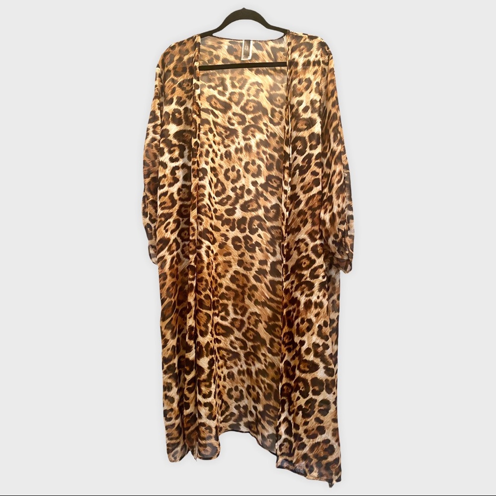 Leopard Print Sheer Open Front Top (Long)